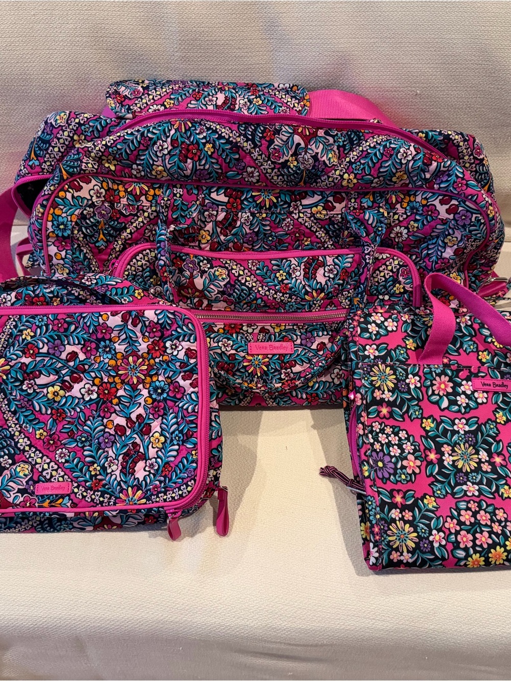Vera Bradley Pink Floral Travel Bag Set